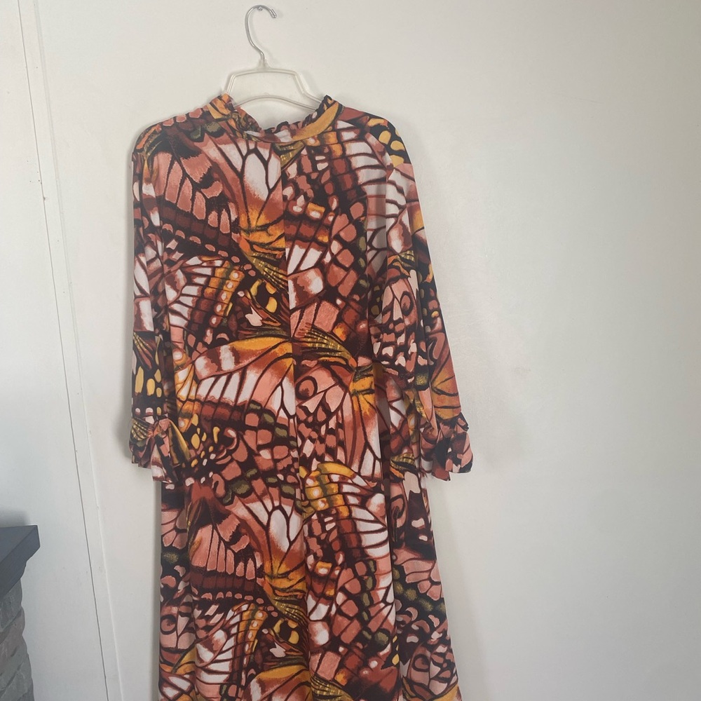 Vibrant Butterfly Print Long Sleeve Dress